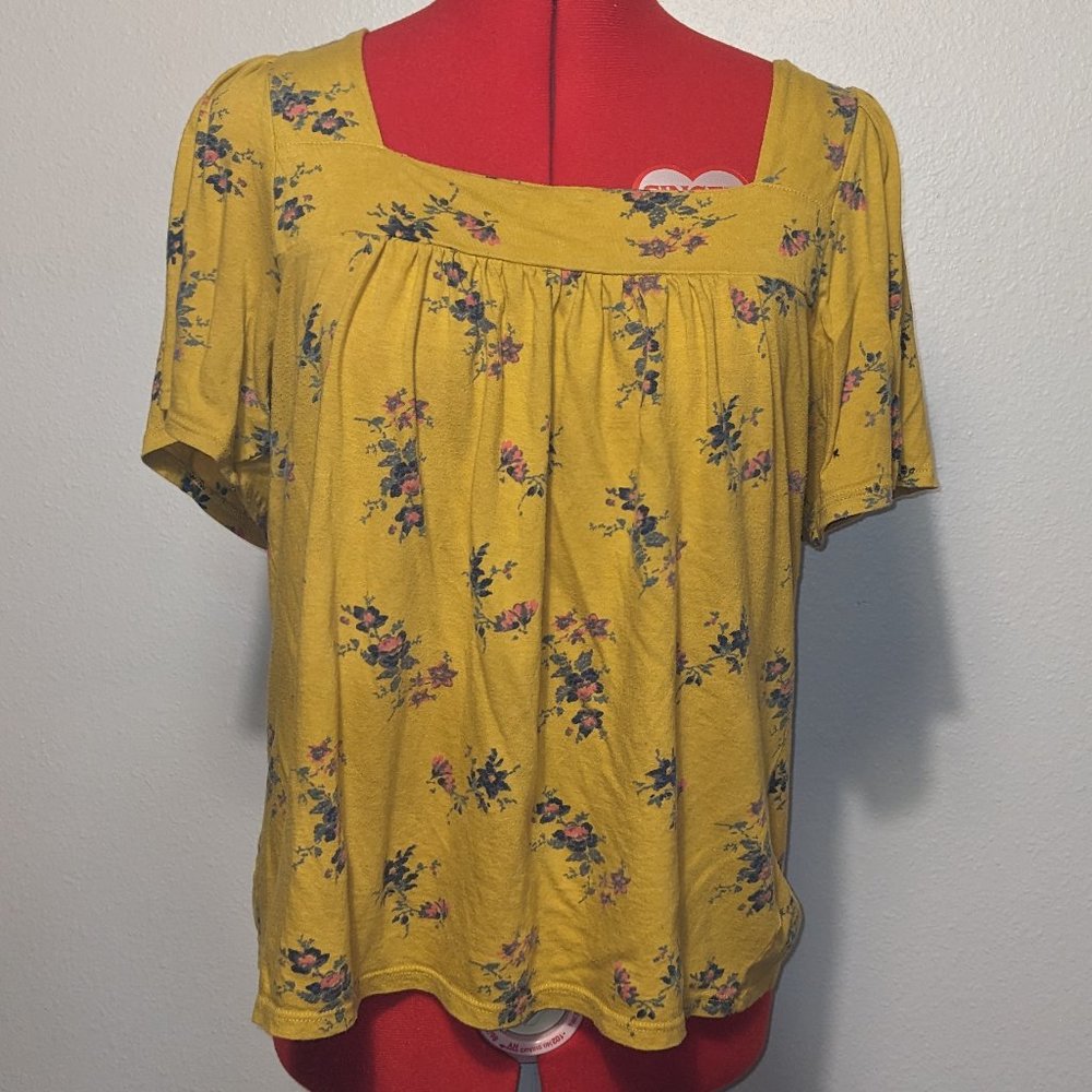 Lucky Mustard Floral Flowy Peasant Shirt Women's Medium